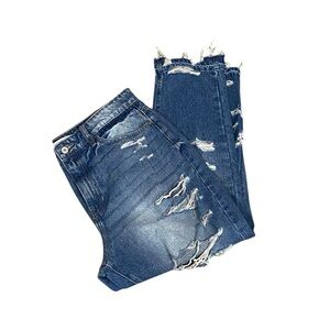 KanCan Distressed Jeans High Rise Cropped Raw Hem Destroyed Denim Festival